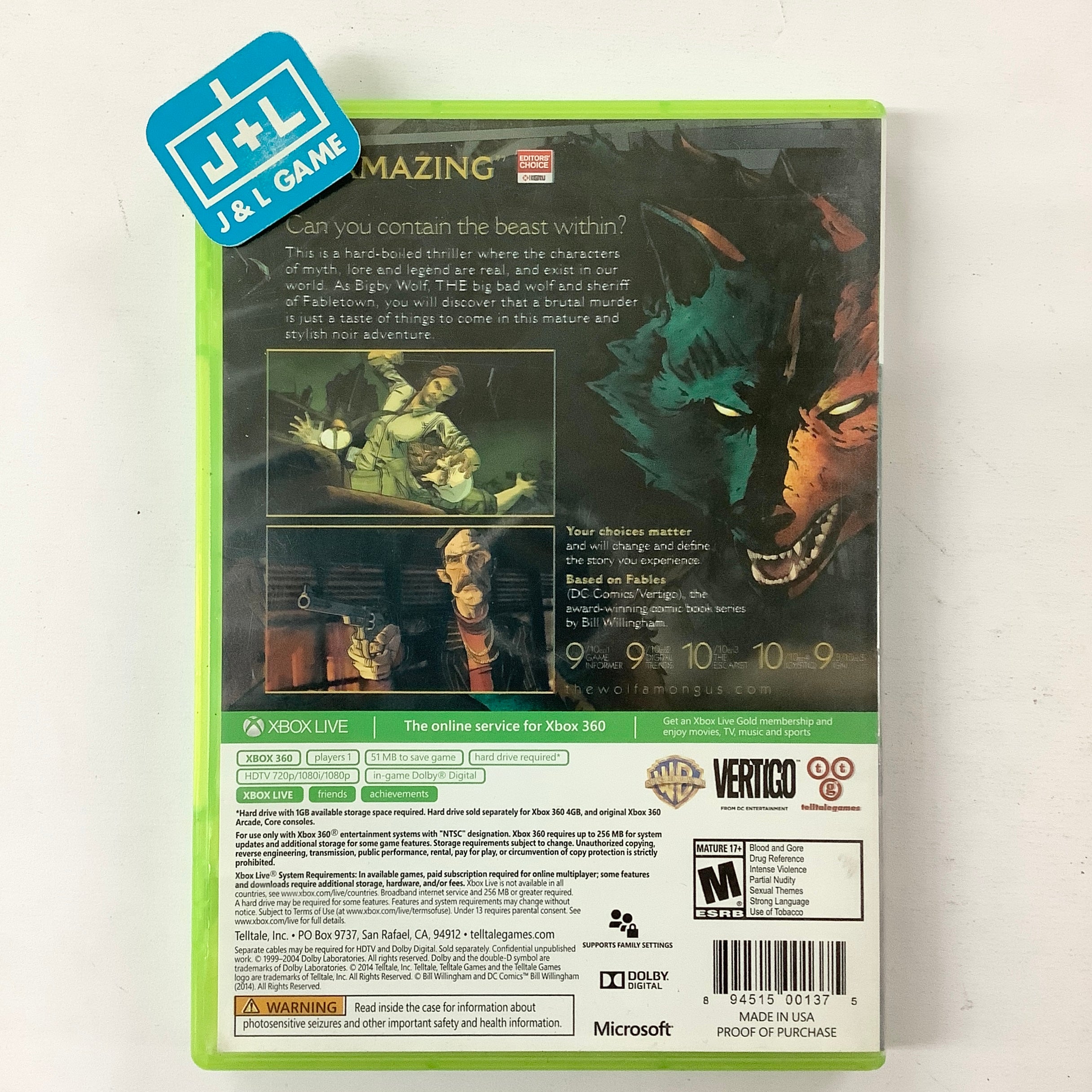 The Wolf Among Us - Xbox 360 [Pre-Owned] Video Games Telltale Games   