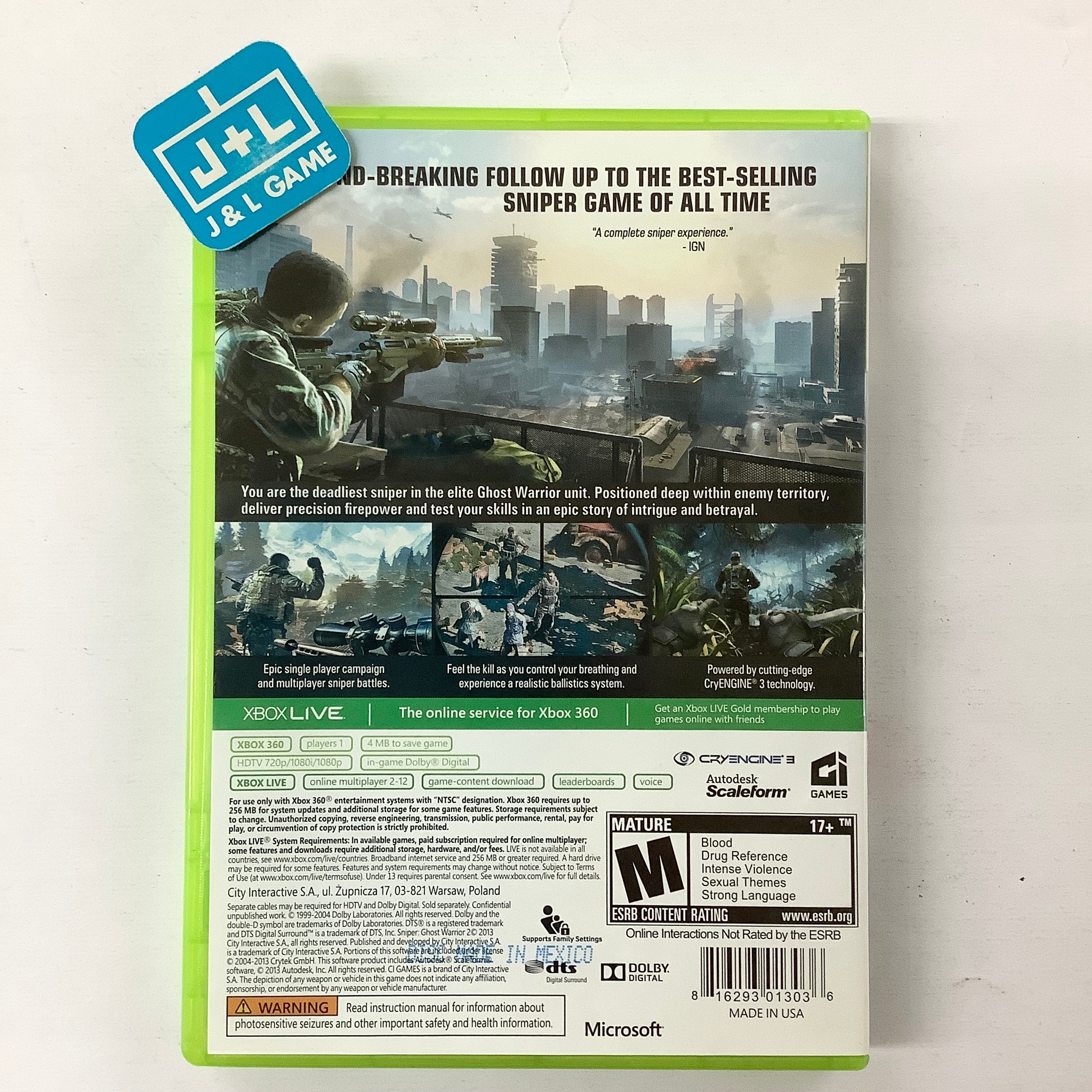 Sniper: Ghost Warrior 2 - Xbox 360 [Pre-Owned] Video Games City Interactive   