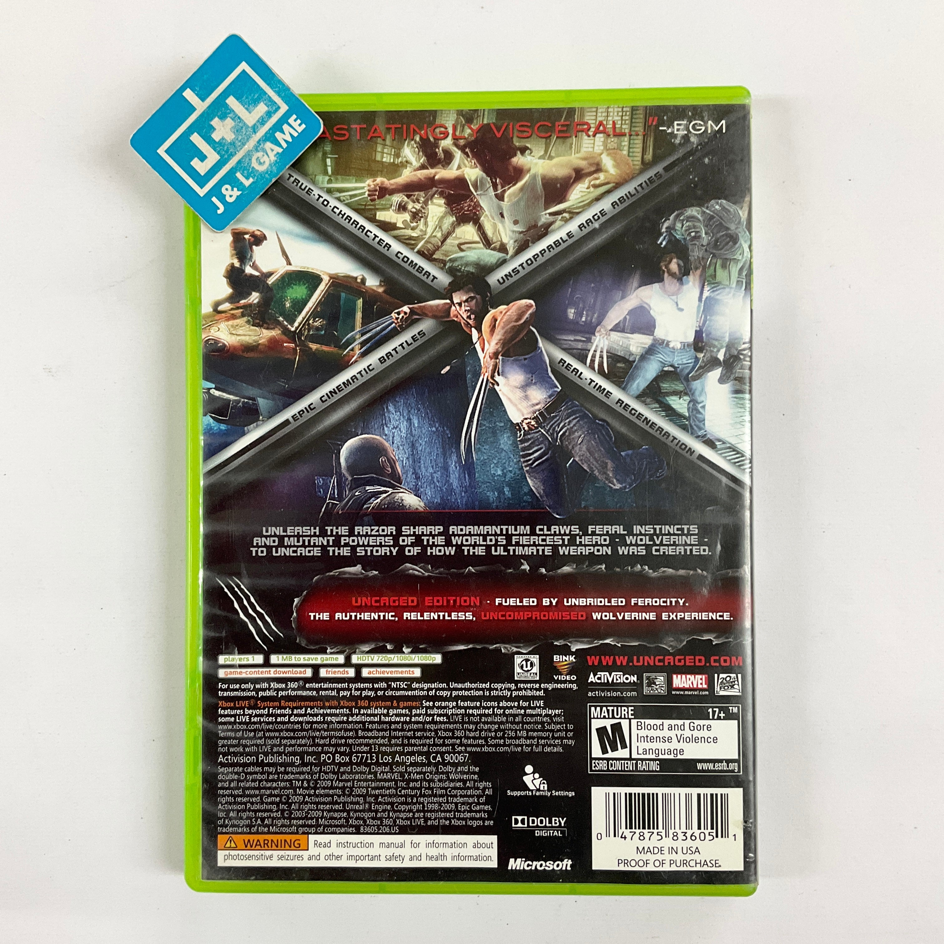 X-Men Origins: Wolverine (Uncaged Edition) - Xbox 360 [Pre-Owned] Video Games Activision   