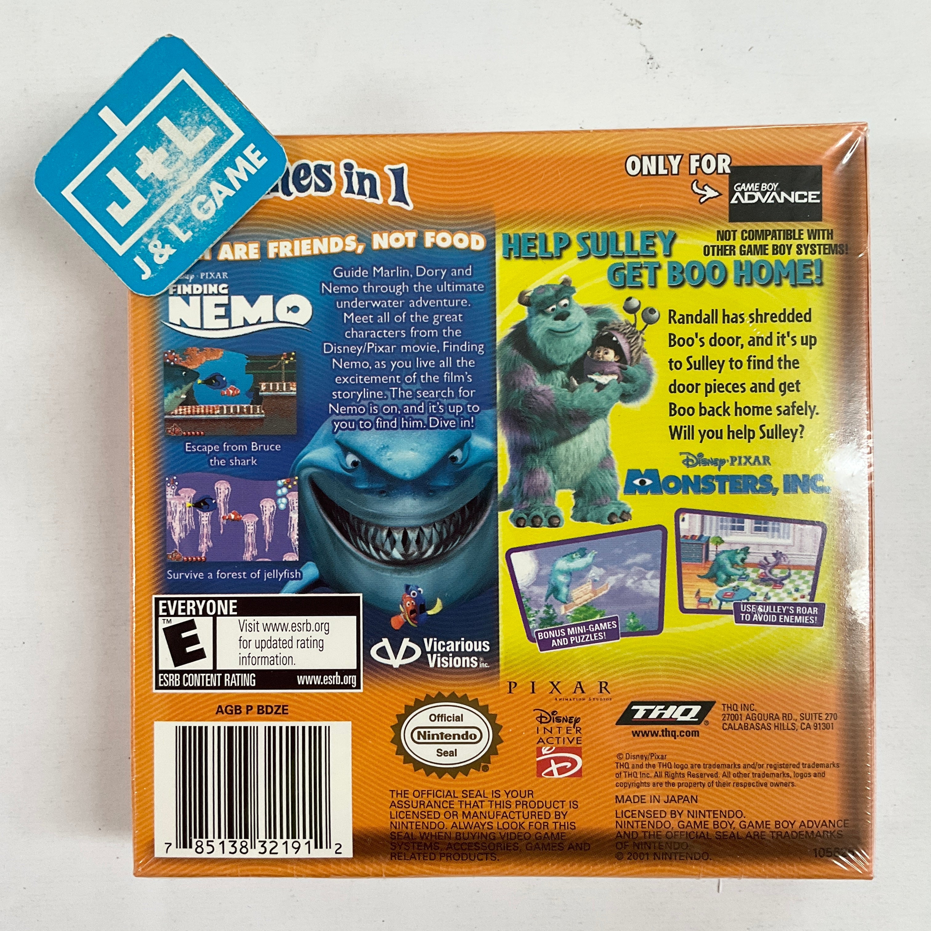 2 Games In 1 Double Pack: Finding Nemo / Monsters, Inc. - (GBA) Game Boy Advance Video Games THQ   