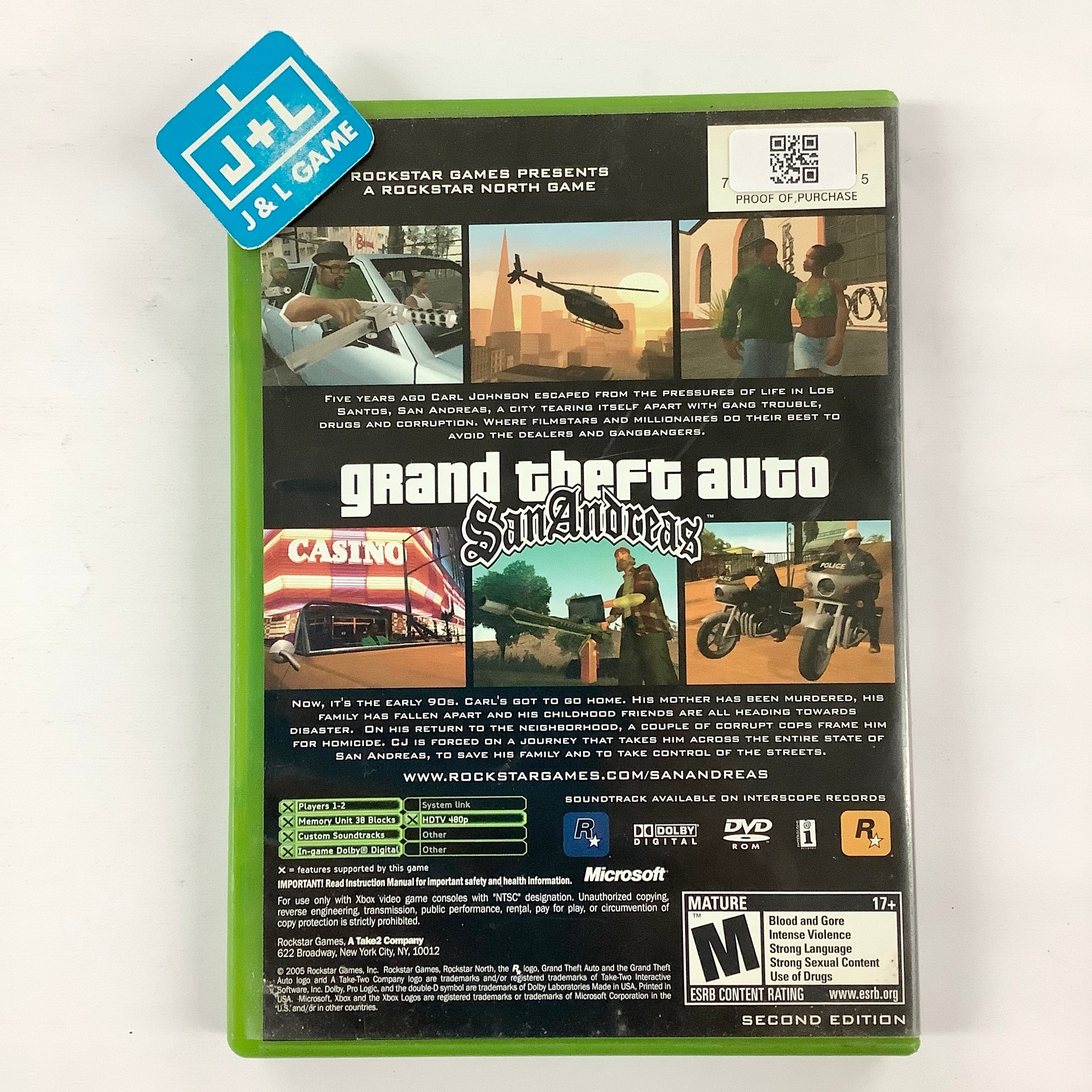 Grand Theft Auto: San Andreas (Second Edition) - (XB) Xbox [Pre-Owned] Video Games Rockstar Games   