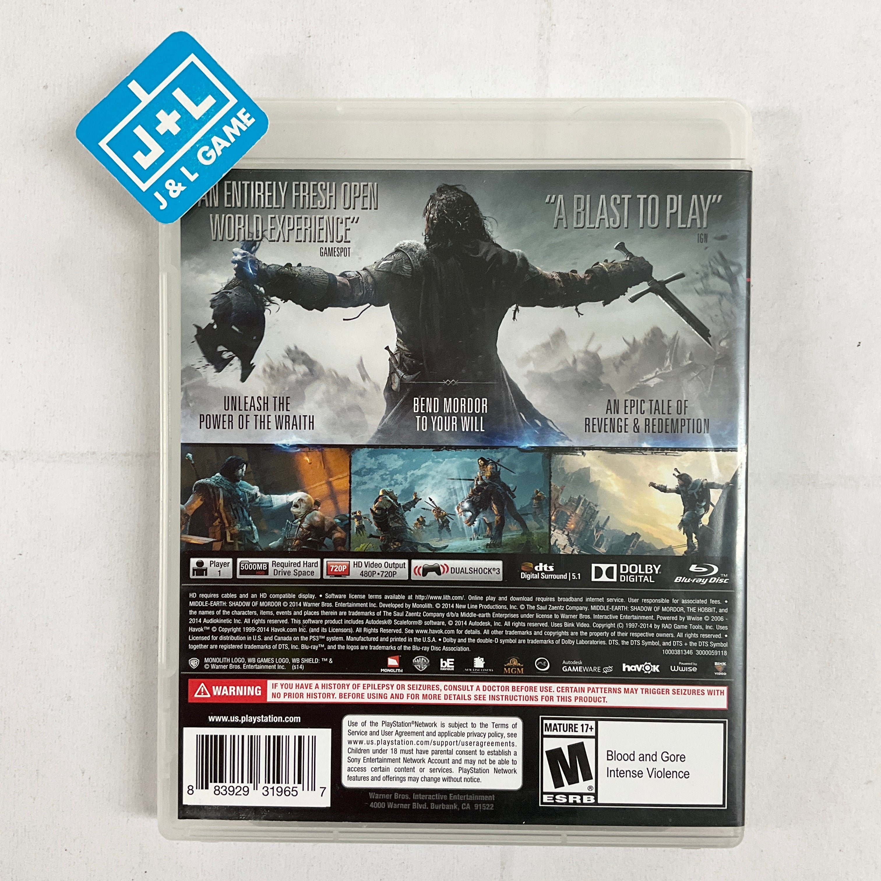 Middle Earth: Shadow of Mordor - (PS3) PlayStation 3 [Pre-Owned] Video Games Codemasters   