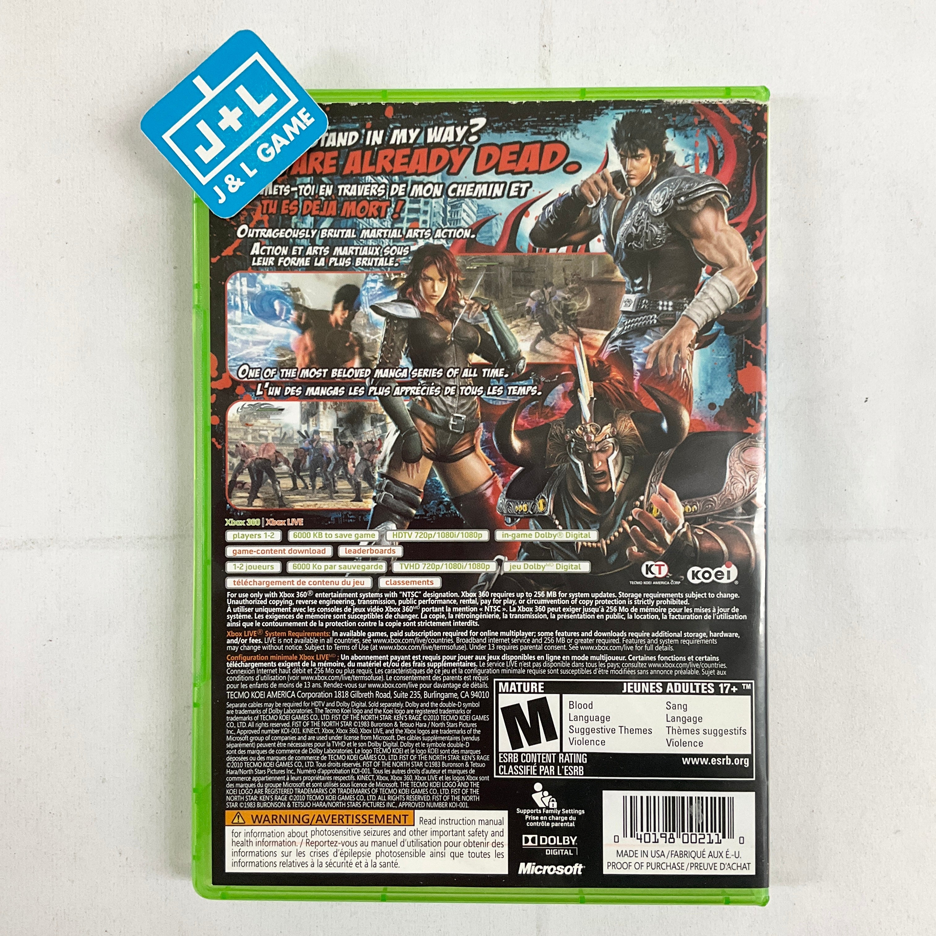 Fist of the North Star: Ken's Rage - Xbox 360 [Pre-Owned] Video Games Koei Tecmo Games   