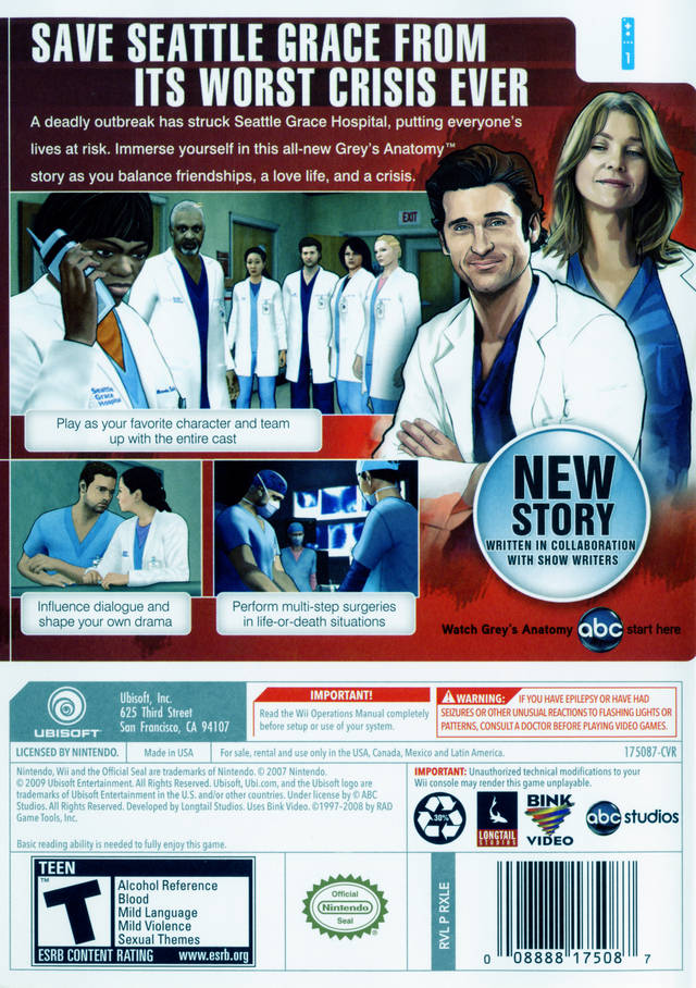 Grey's Anatomy: The Video Game - Nintendo Wii [Pre-Owned] Video Games Ubisoft   