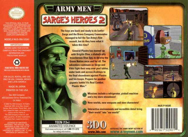 Army Men: Sarge's Heroes 2 - (N64) Nintendo 64 [Pre-Owned] Video Games 3DO   