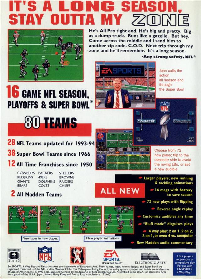 Madden NFL '94 - (SG) SEGA Genesis [Pre-Owned] Video Games EA Sports   