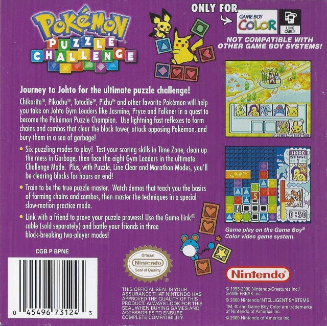 Pokemon Puzzle Challenge - (GBC) Game Boy Color [Pre-Owned] Video Games Nintendo   