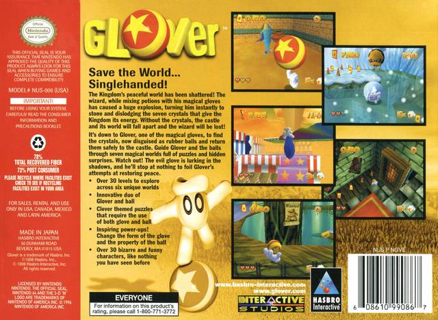 Glover - (N64) Nintendo 64 [Pre-Owned] Video Games Hasbro Interactive   