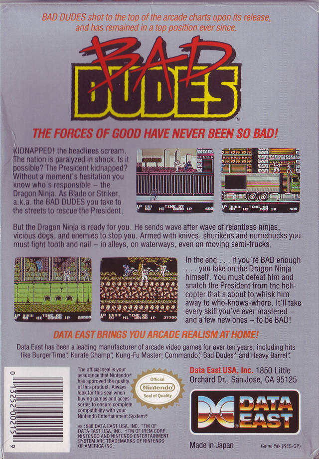 Bad Dudes - (NES) Nintendo Entertainment System [Pre-Owned] Video Games Data East   