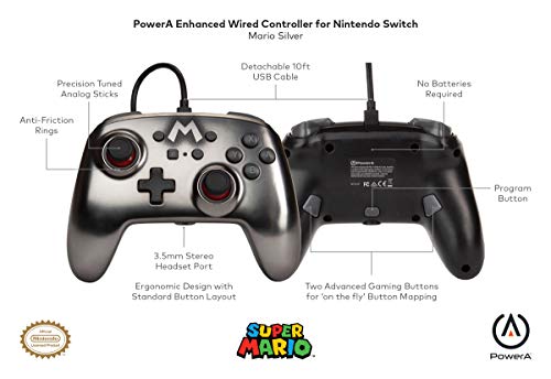 PowerA Enhanced Wired Controller (Mario Silver) - (NSW) Nintendo Switch Accessories PowerA   