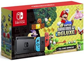 Nintendo Switch with Neon Blue and Neon Red Joy‑Con + New Super Mario Bros. U Deluxe (Full Game Download) - Nintendo Switch Consoles Nintendo   