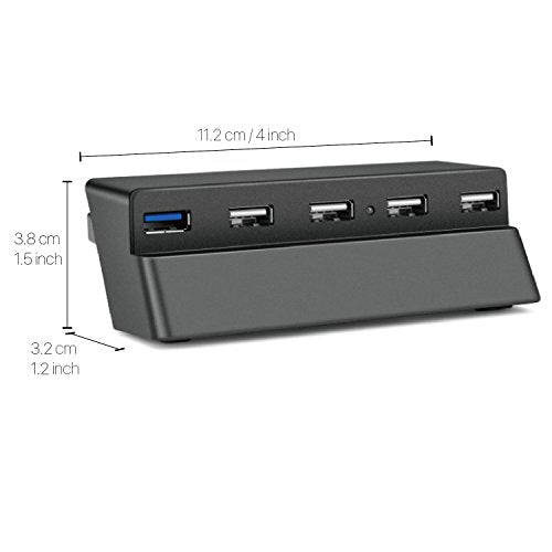 PS4 Slim USB Hub 3.0 USB Extension Adapter Splitter Charging Port (1x USB3.0 and 4X USB2.0) with LED ( Black Color) - (PS4) Playstation 4 Accessories TNP Products   