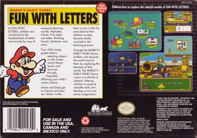 Mario's Early Years: Fun with Letters - (SNES) Super Nintendo [Pre-Owned] Video Games Software Toolworks   