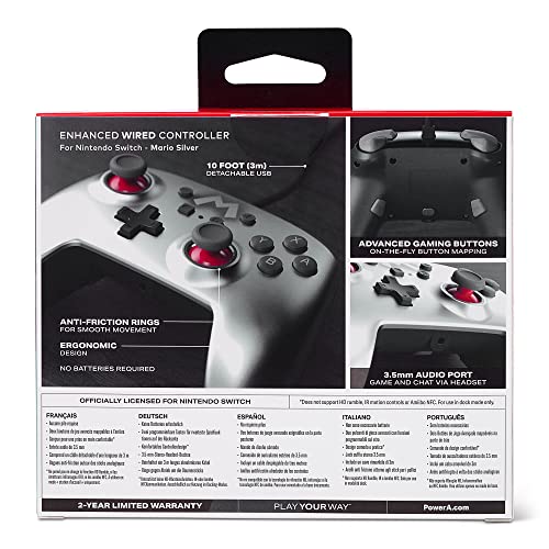 PowerA Enhanced Wired Controller (Mario Silver) - (NSW) Nintendo Switch Accessories PowerA   