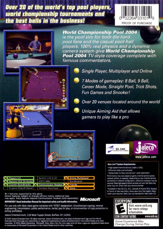 World Championship Pool 2004 - Xbox Video Games Jaleco Entertainment   