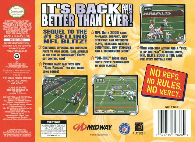 NFL Blitz 2000 - (N64) Nintendo 64 [Pre-Owned] Video Games Midway   