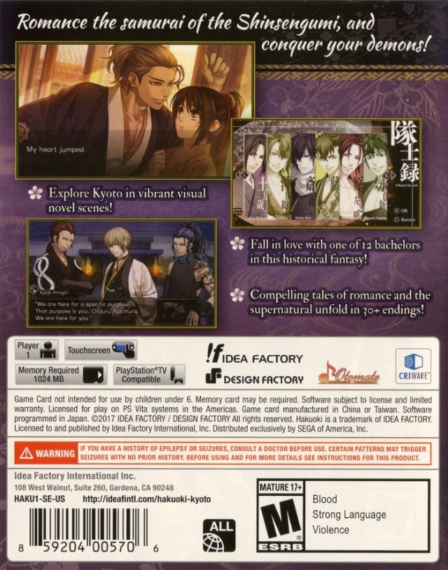 Hakuoki: Kyoto Winds - (PSV) PlayStation Vita Video Games Idea Factory   