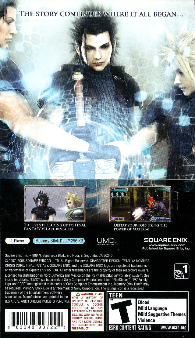 Crisis Core: Final Fantasy VII (Greatest Hits) - SONY PSP [Pre-Owned] Video Games Square Enix   