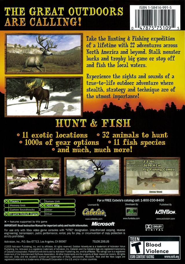 Cabela's Outdoor Adventures - Xbox Video Games Activision   