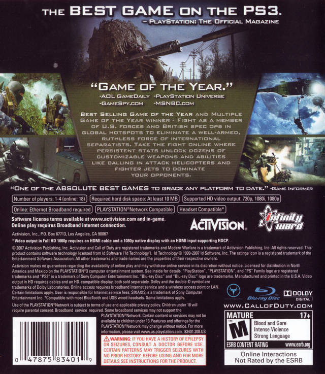 Call of Duty 4: Modern Warfare (Game of the Year Edition) - (PS3) PlayStation 3 [Pre-Owned] Video Games Activision   