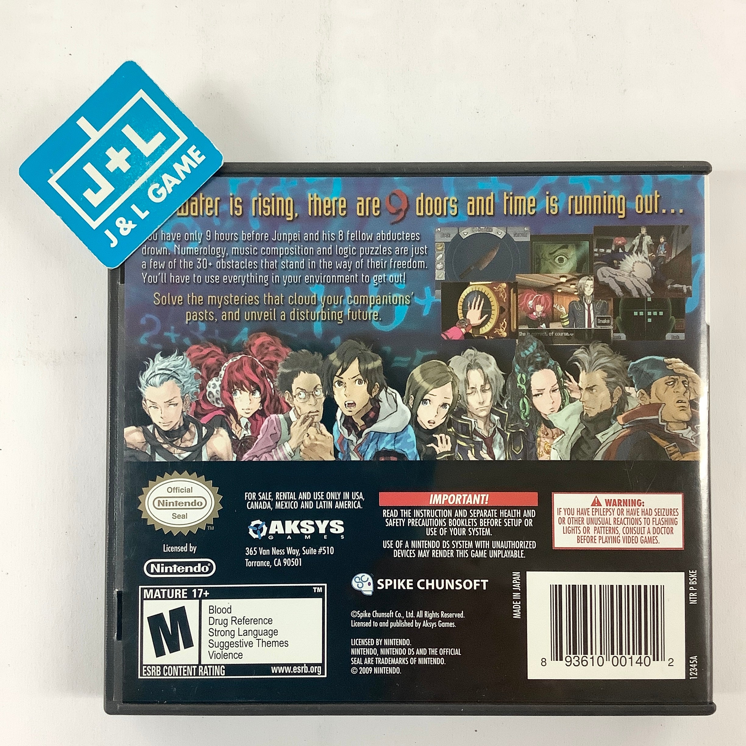 Zero Escape: Nine Hours, Nine Persons, Nine Doors - (NDS) Nintendo DS [Pre-Owned] Video Games Aksys Games   